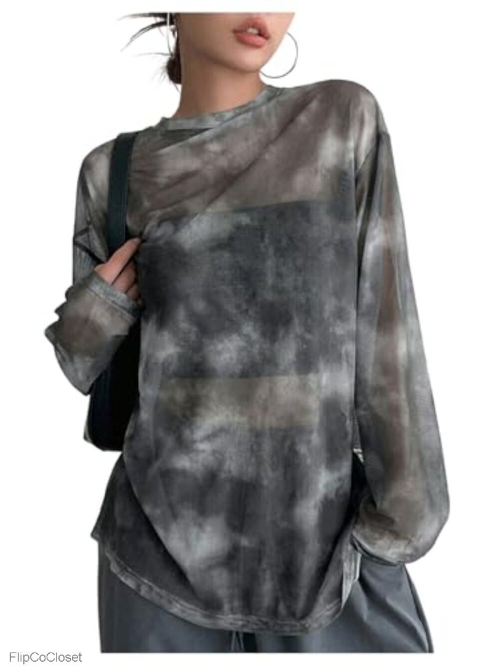 Women's Y2k Sheer Mesh Long Sleeve Oversized T-Shirt